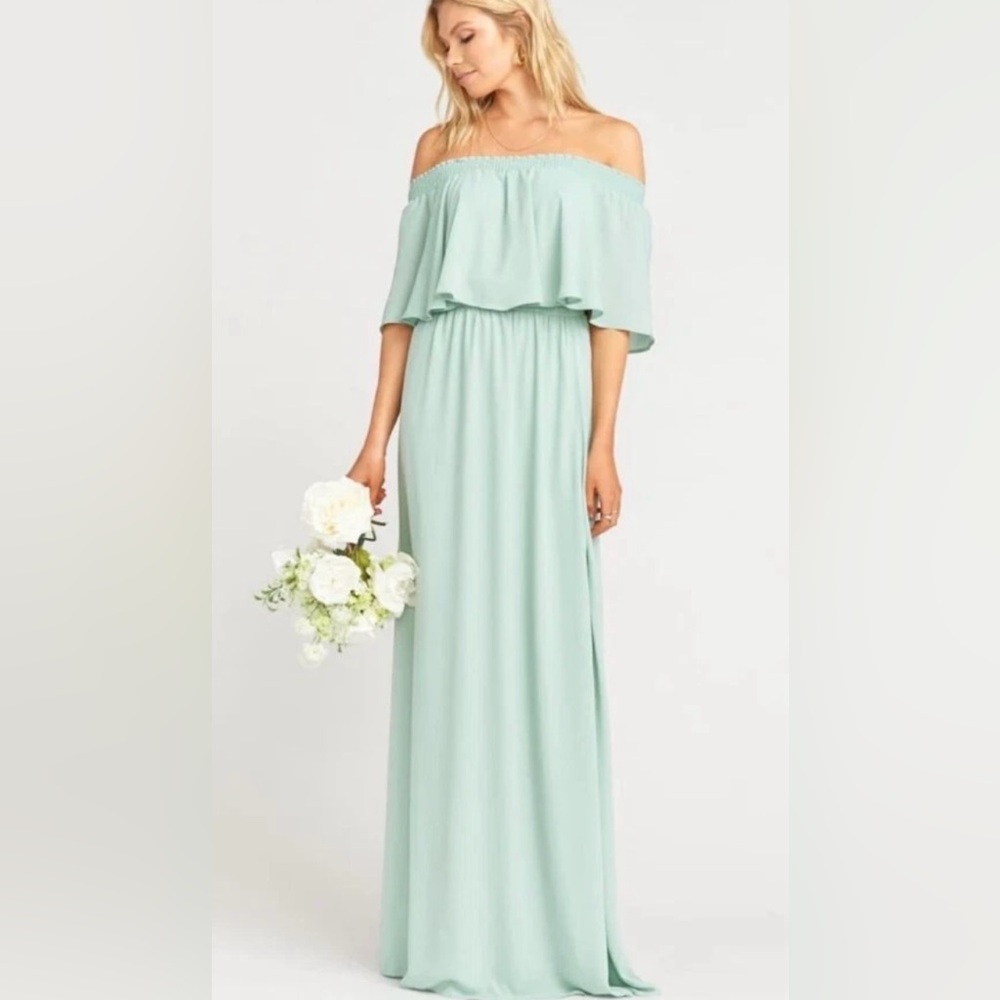 NEW Show Me Your Mumu Off Shoulder Chiffon Hacienda Maxi Dress Light Green XXL